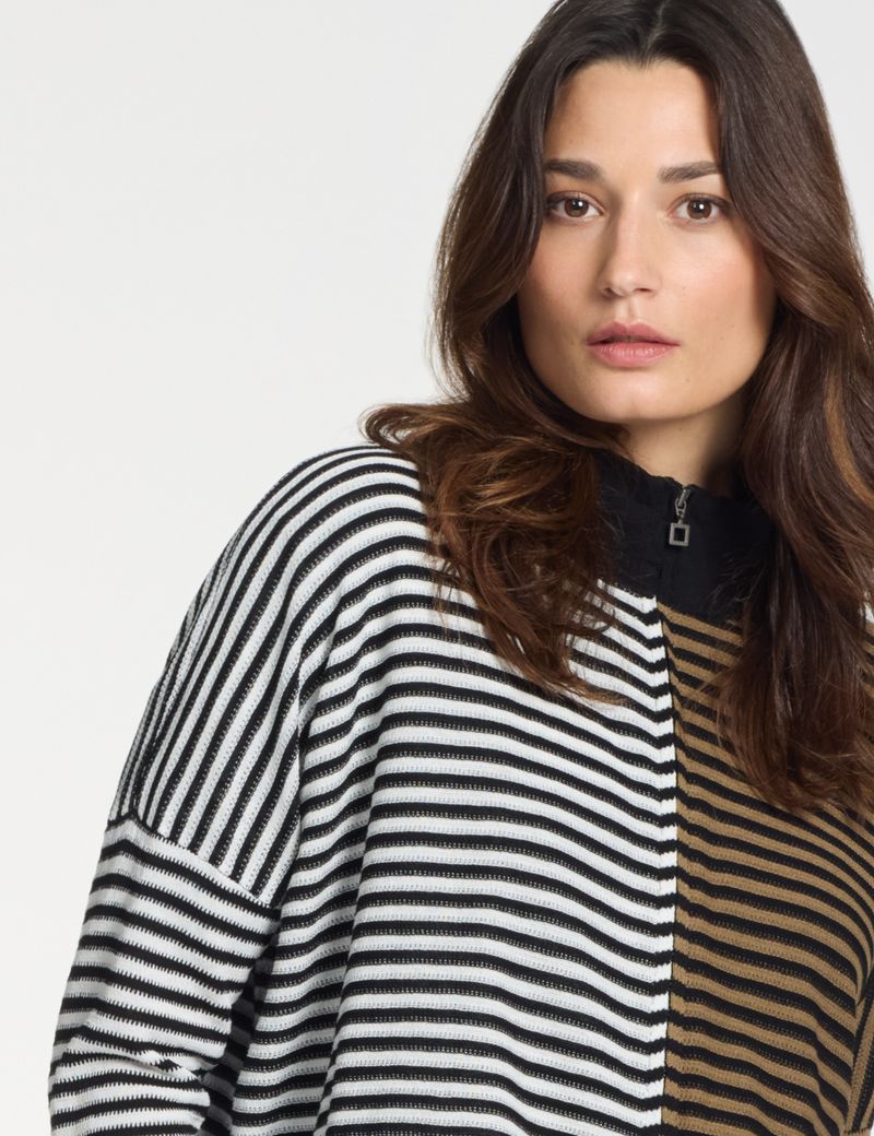 Sarah Pacini Oversized zip cardigan – tricolor stripes
