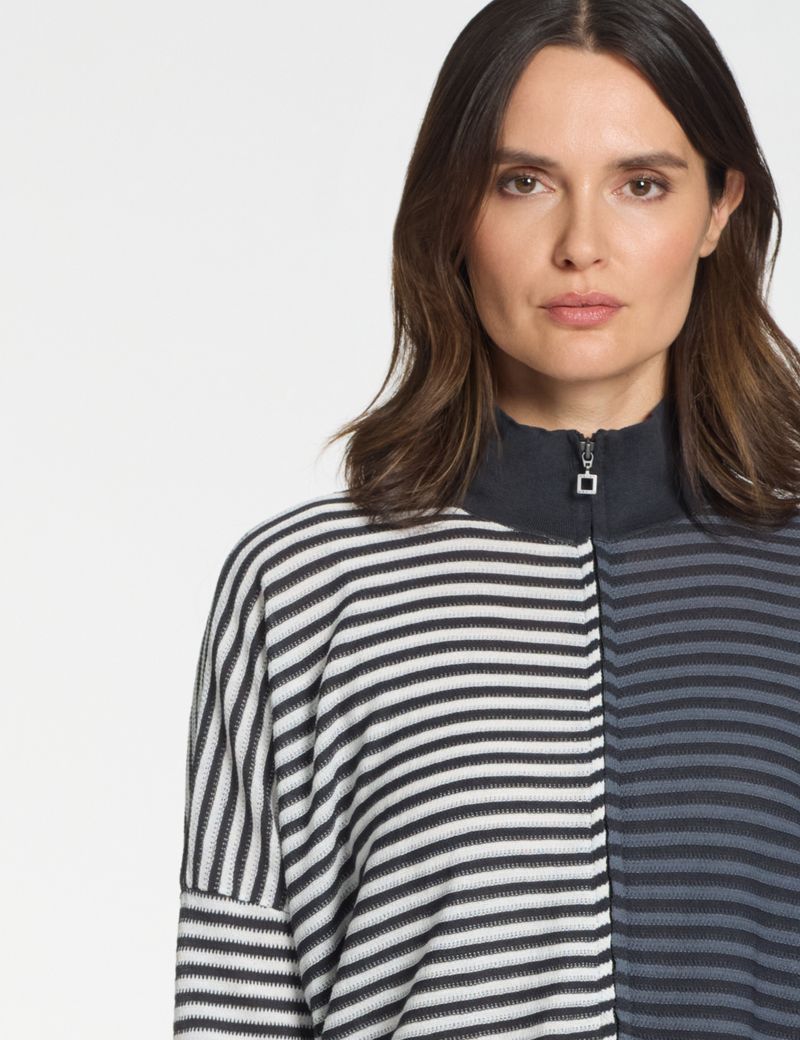 Sarah Pacini Oversized zip cardigan – tricolor stripes