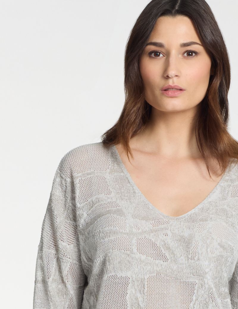 Sarah Pacini V-neck sweater – two-tone jacquard