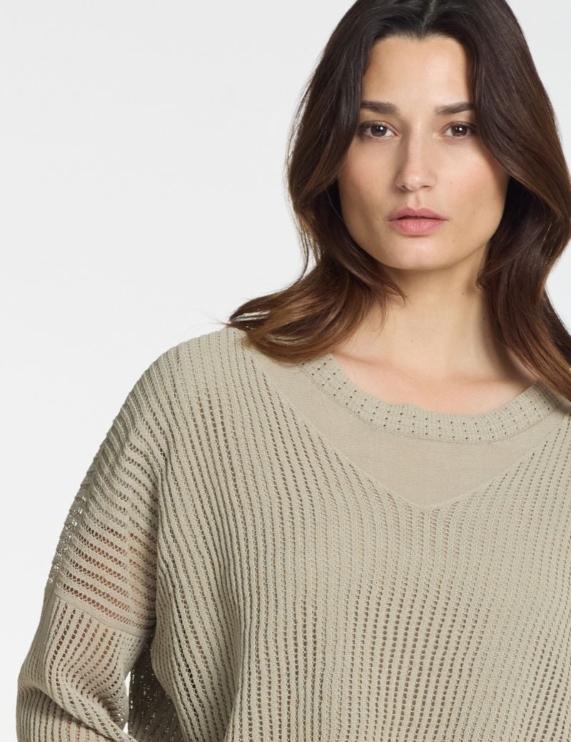 Sarah Pacini V-Pullover – Mesh-Effekt