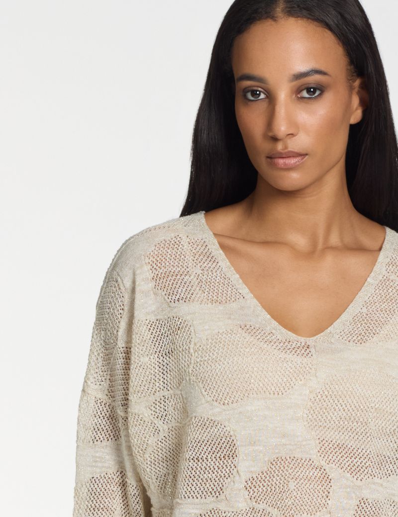 Sarah Pacini Pull col V – fleurs de coton