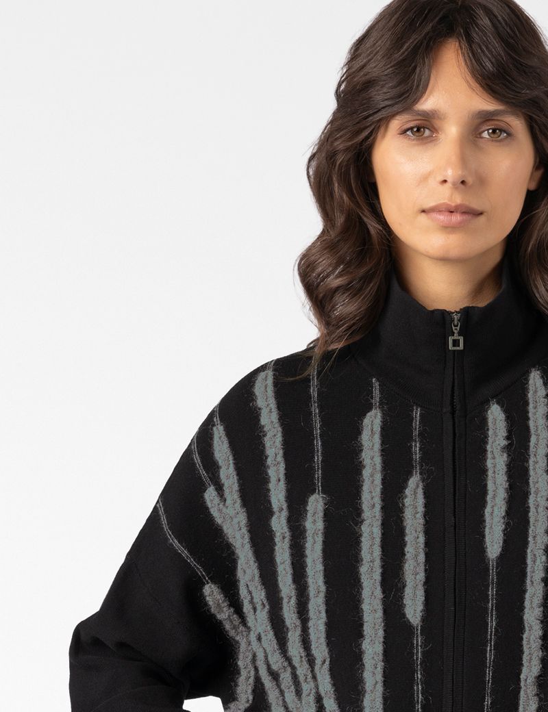 Sarah Pacini VEST MET RITS – CONTRASTERENDE LIJNEN MOHAIR