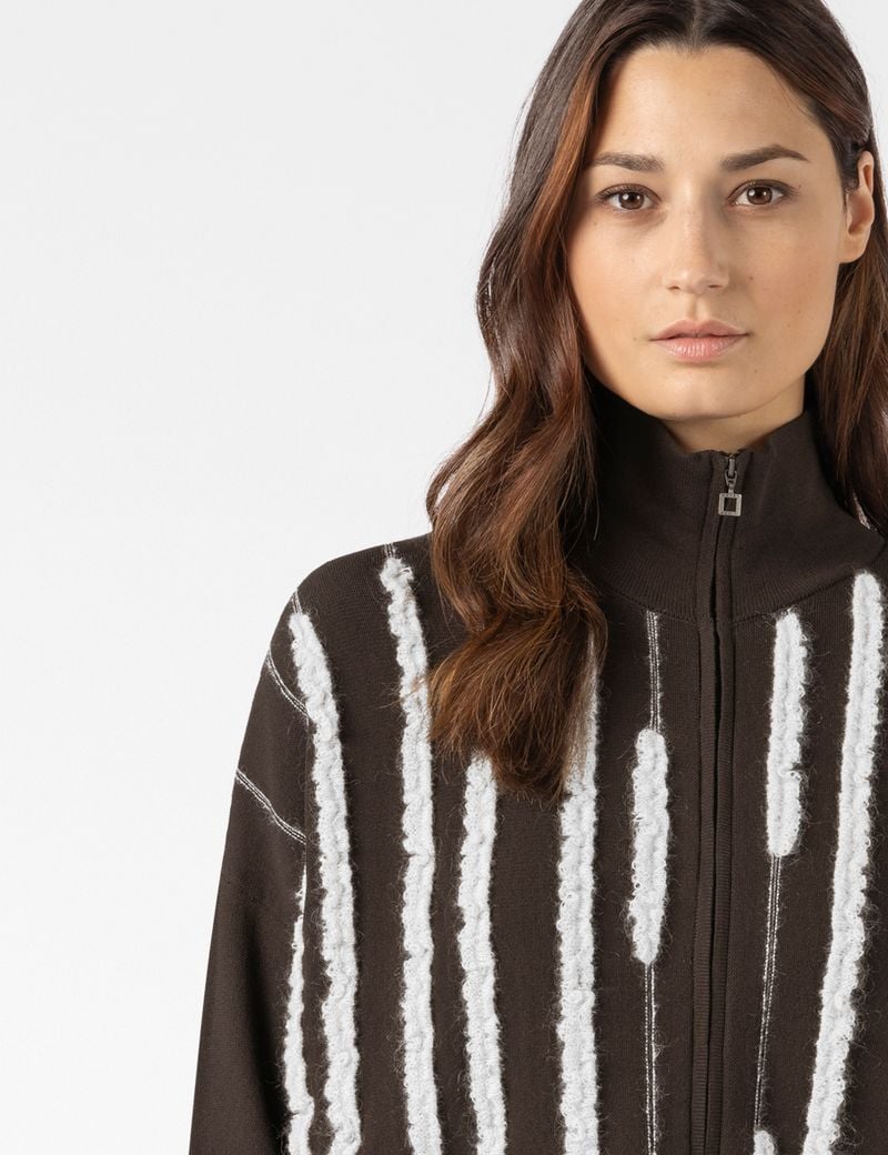 Sarah Pacini VEST MET RITS – CONTRASTERENDE LIJNEN MOHAIR