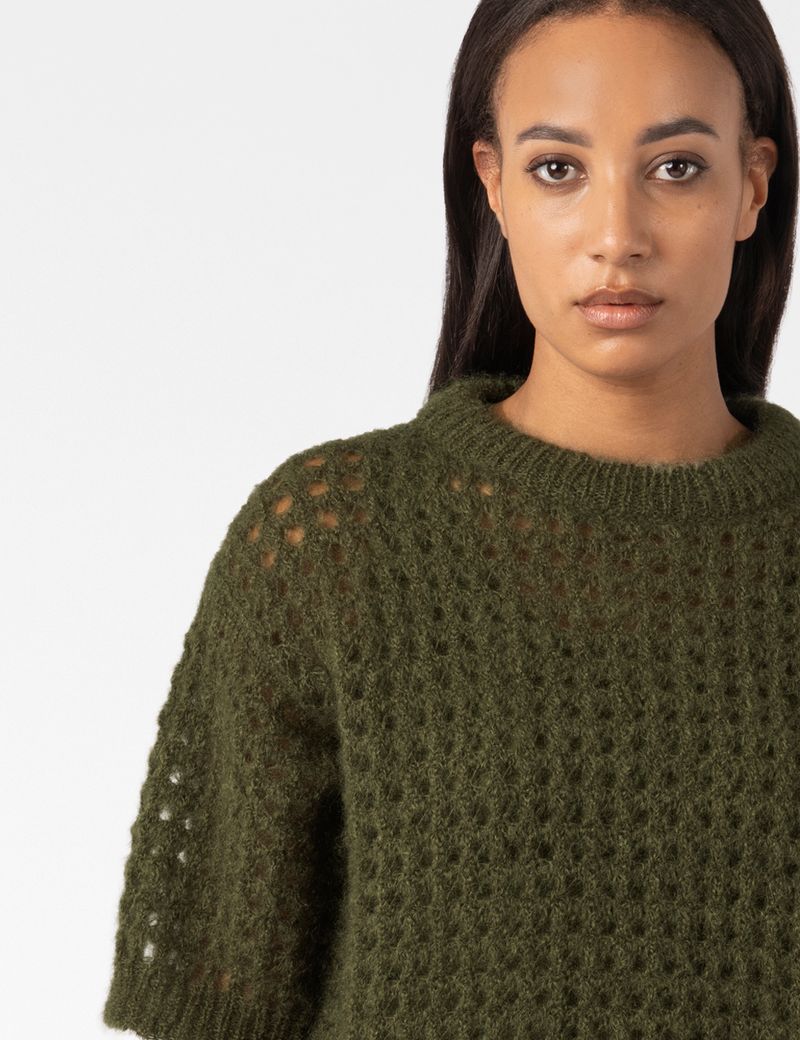 Sarah Pacini SHORT-SLEEVE SWEATER – OPENWORK MOHAIR