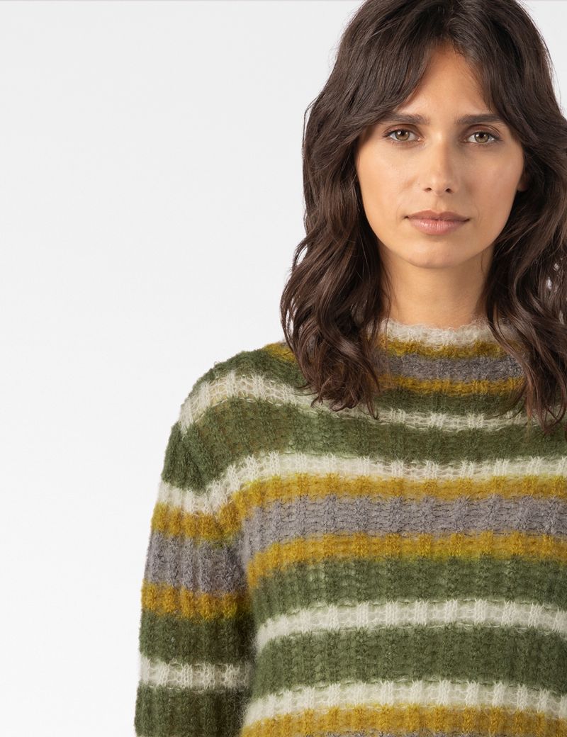 Sarah Pacini CROPPED SWEATER – MULTICOLOURED STRIPED RIB KNIT