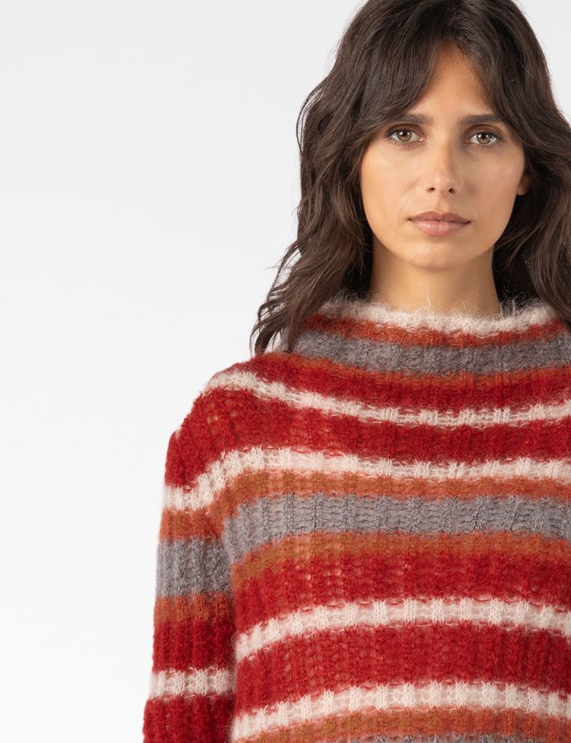 Sarah Pacini KORTE TRUI – RIB & VEELKLEURIGE STREPEN