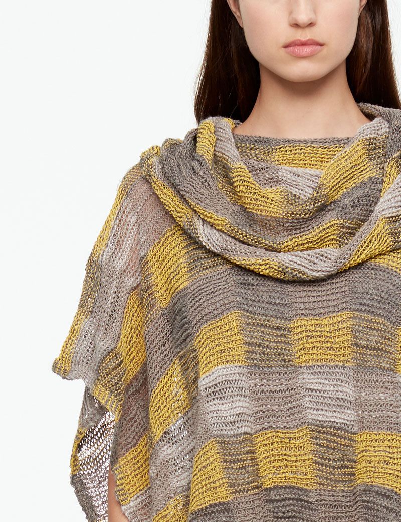 Sarah Pacini LINEN PONCHO - CHECKERED