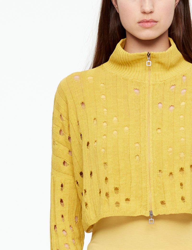Sarah Pacini LEINEN-CARDIGAN - GELOCHT