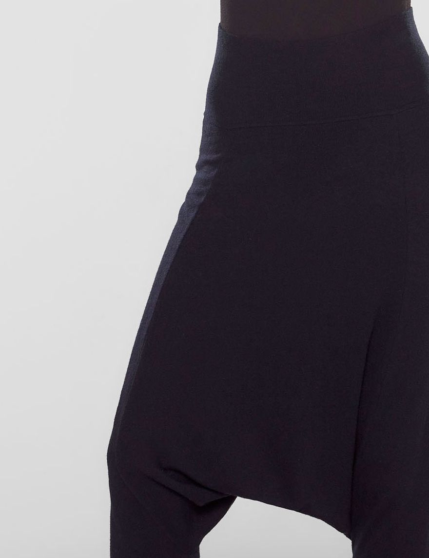 Black wool sarouel style knit pants by Sarah Pacini