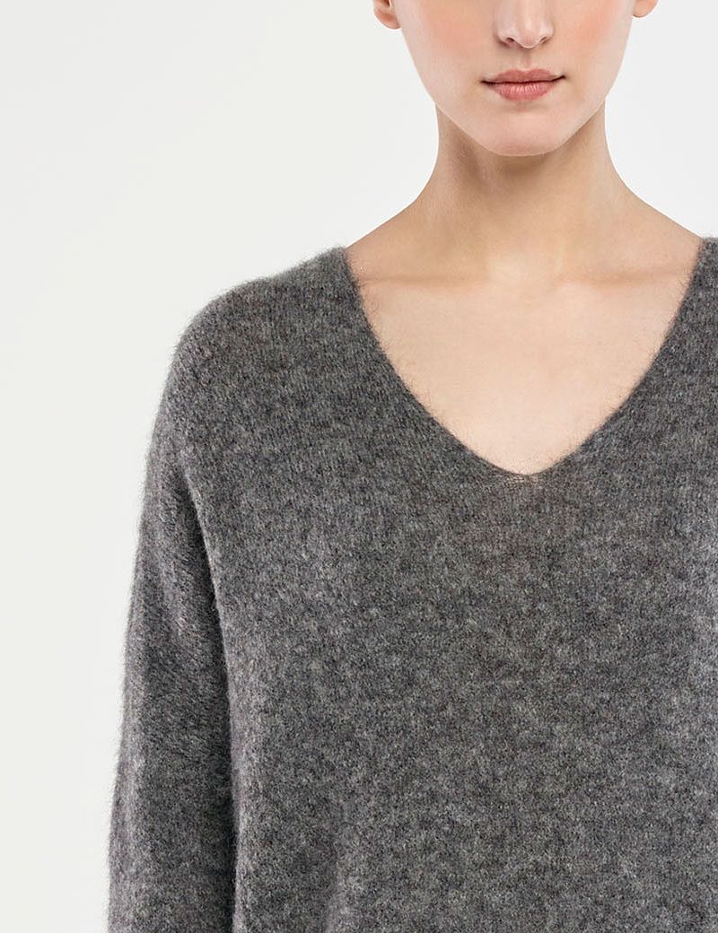 Grey long mohair sweater - v-neck by Sarah Pacini