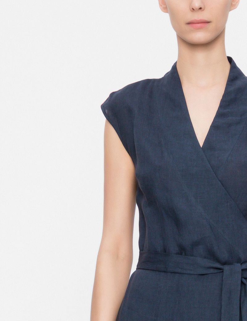 Blue linen linen wrap dress - maxi by Sarah Pacini