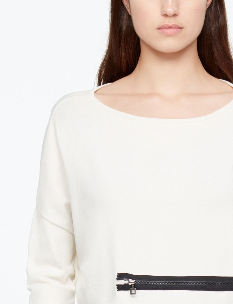White cropped sweater - zip details by Sarah Pacini