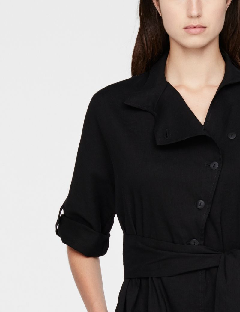 chinese dress ladies Buy Trending Black linen belted shirt style midi dress for women –  Moonstruck main image 1