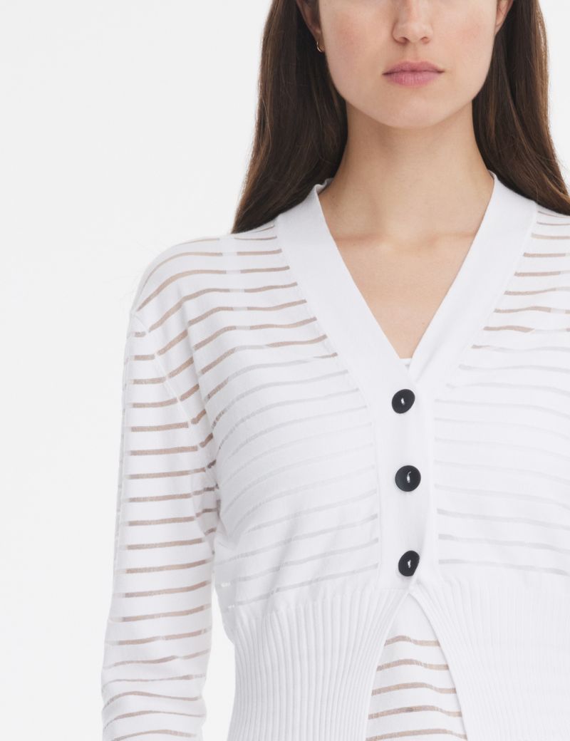 White viscose cardigan sheer stripes by Sarah Pacini