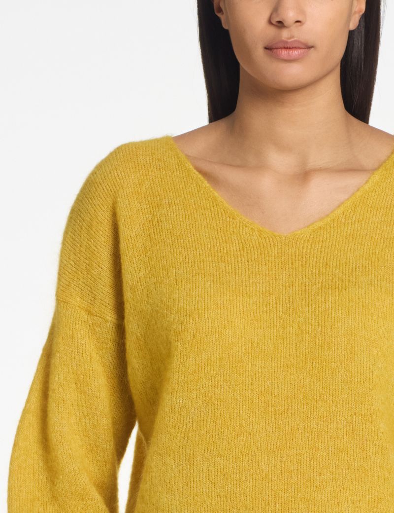 Mohair Gelber Wollpullover Pullover Mit V-Ausschnitt – Neues