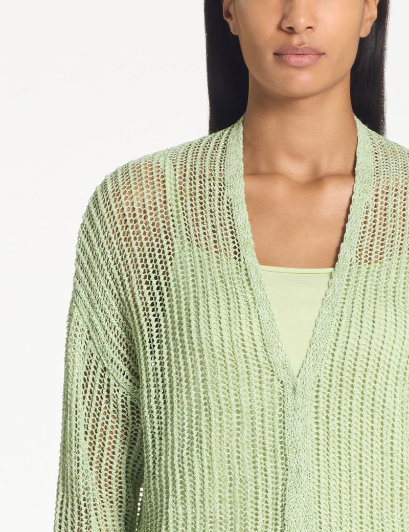Green cropped cardigan – openwork linen by Sarah Pacini