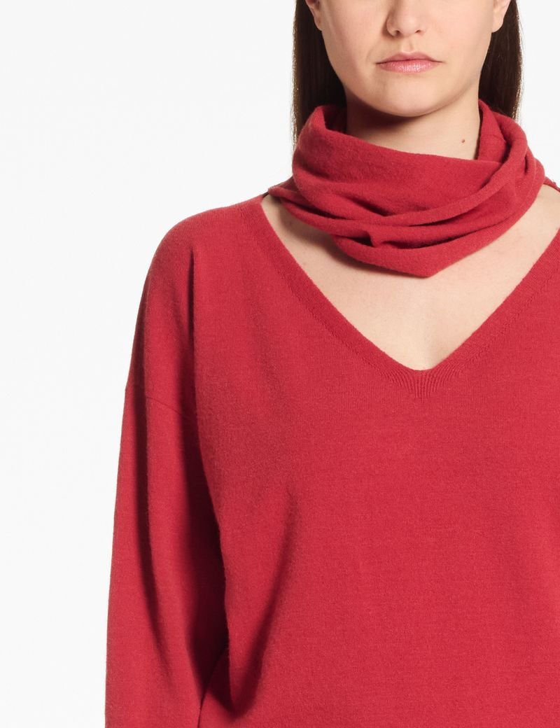 Red viscose sash sweater – woven touch by Sarah Pacini
