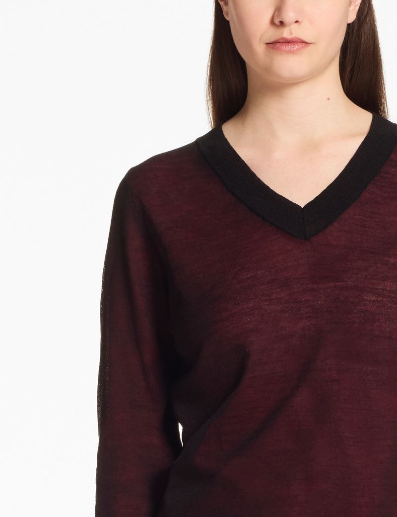 Red v-neck sweater – layered voile by Sarah Pacini