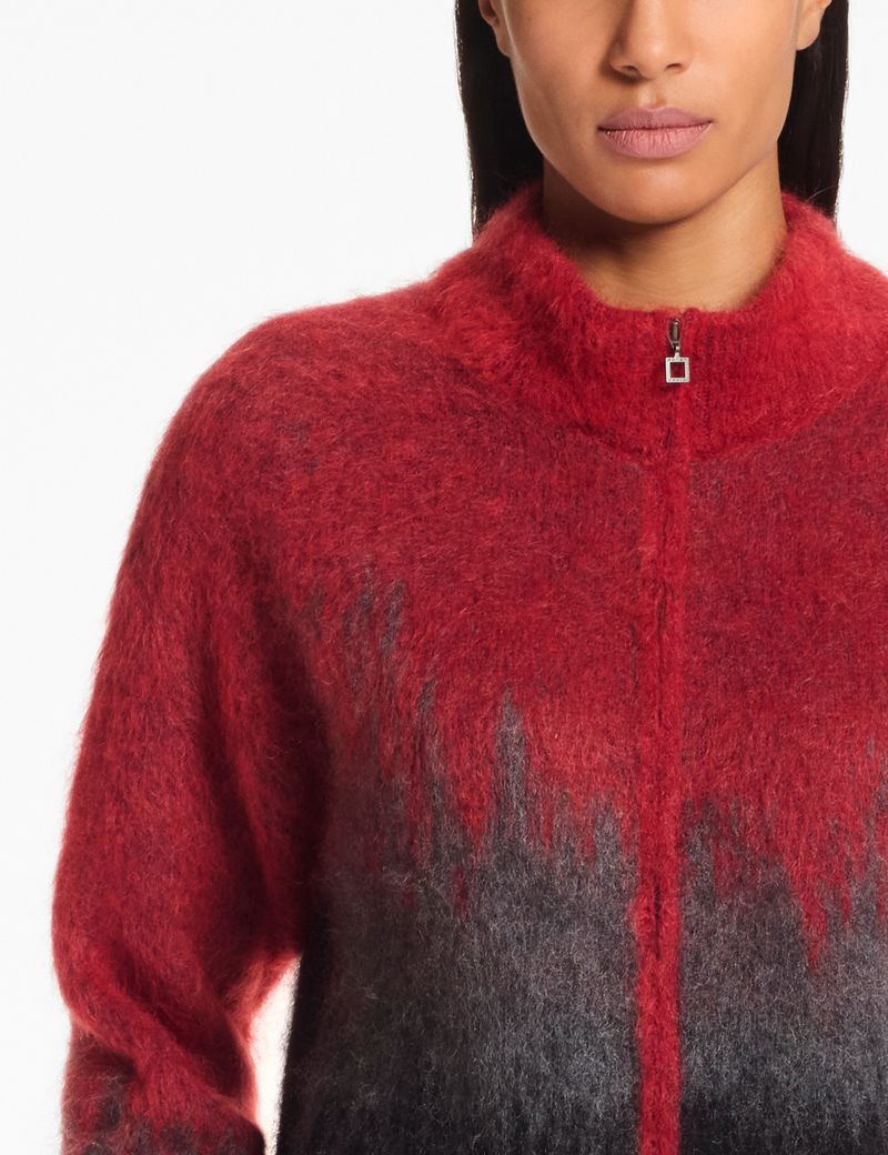 Red zipped cardigan – brushed mohair by Sarah Pacini