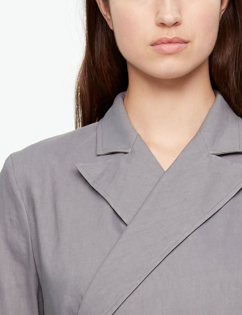 Grey short linen jacket - tie belt by 