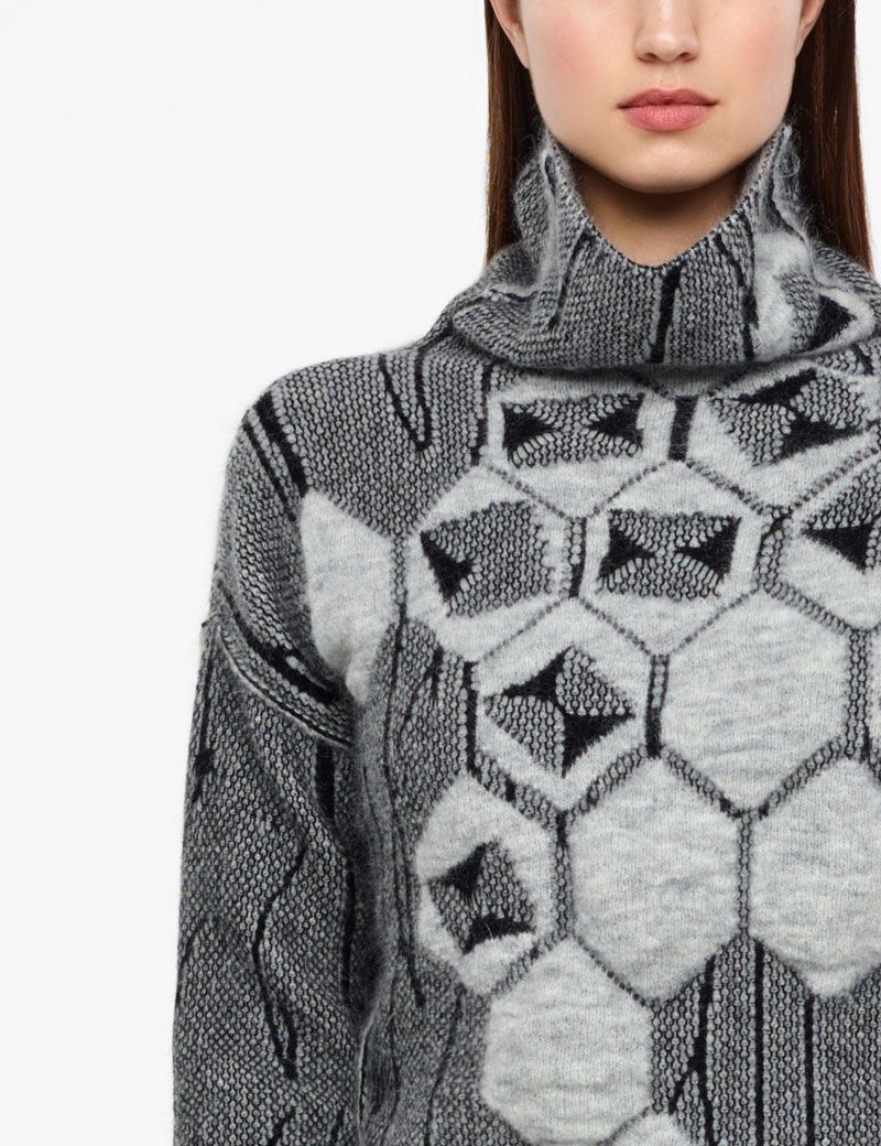 Grey viscose jacquard sweater by Sarah Pacini