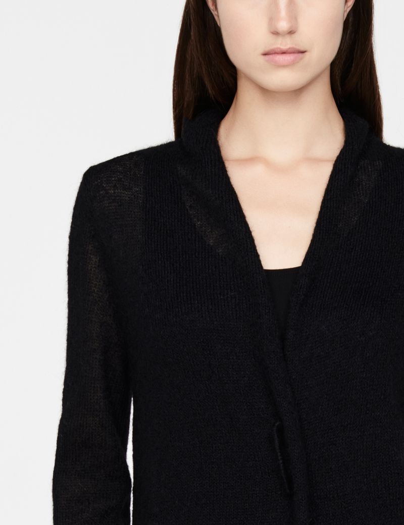 Black mohair mohair-alpaca cardigan by Sarah Pacini