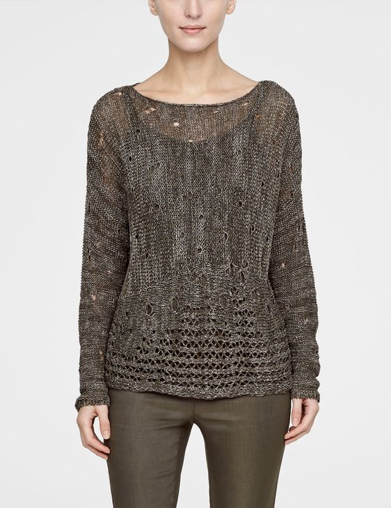 Sarah Pacini SHORT LINEN SWEATER - CROCHET