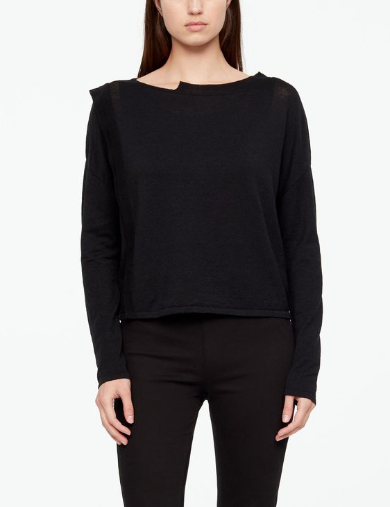 Sarah Pacini LINEN SWEATER - ASYMMETRIC COLLAR