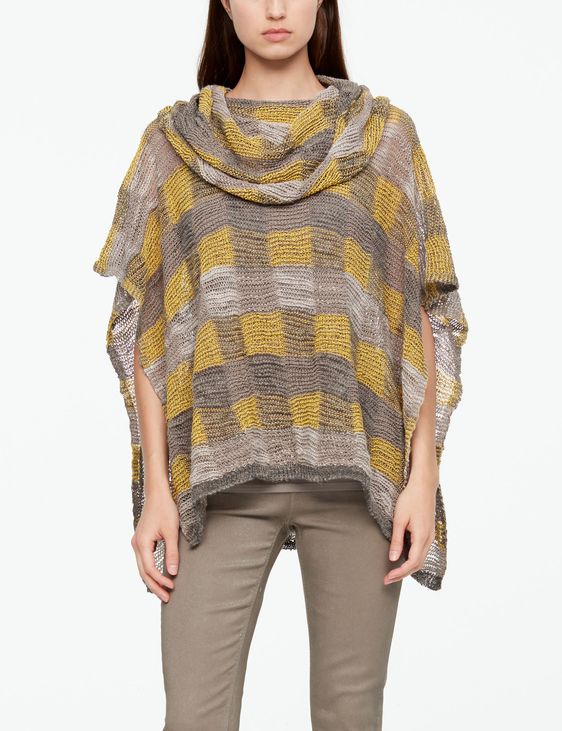 Sarah Pacini LINEN PONCHO - CHECKERED