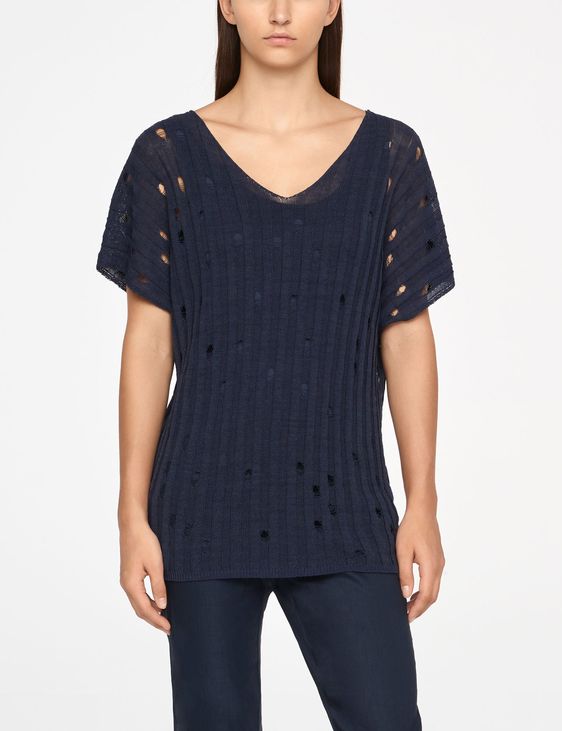 Sarah Pacini LEINEN-SWEATER - V-AUSSCHNITT