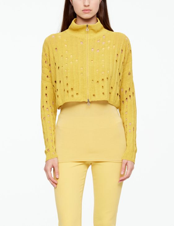 Sarah Pacini LEINEN-CARDIGAN - GELOCHT