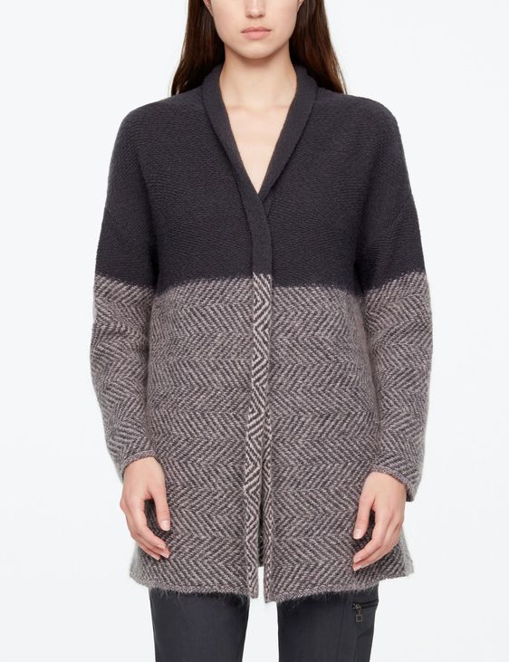 Sarah Pacini LANGER CARDIGAN - FISCHGRÄTENMUSTER