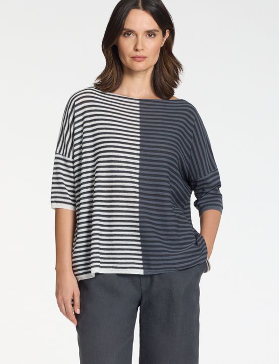 Sarah Pacini Lässiger Pullover – dreifarbige Streifen
