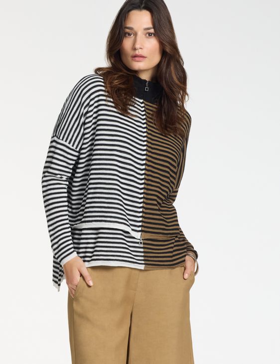 Sarah Pacini Oversized zip cardigan – tricolor stripes