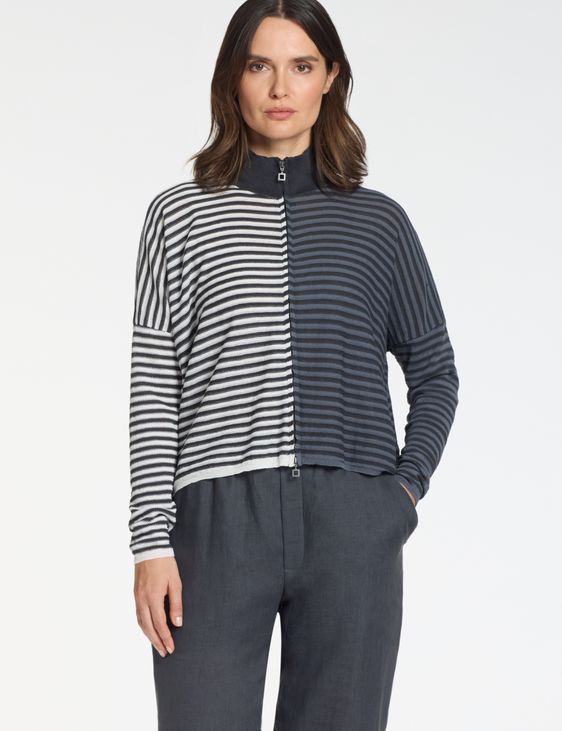 Sarah Pacini Oversized zip cardigan – tricolor stripes