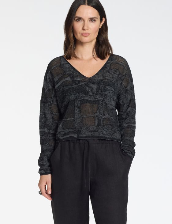 Sarah Pacini V-Ausschnitt Pullover – zweifarbiger Jacquard