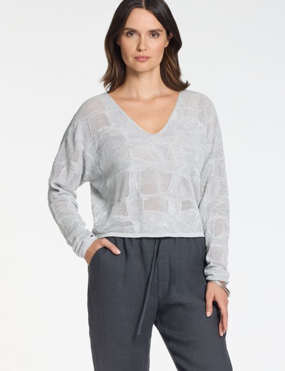 Sarah Pacini Trui met V-hals – tweekleurig jacquard