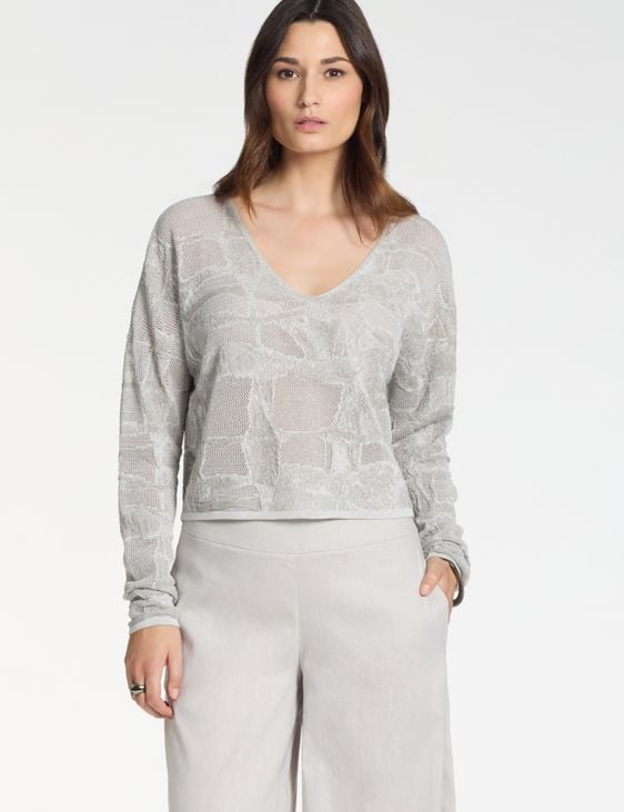 Sarah Pacini V-neck sweater – two-tone jacquard