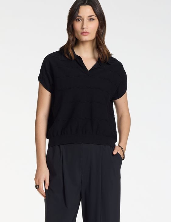 Sarah Pacini Knit polo – irregular ribbing