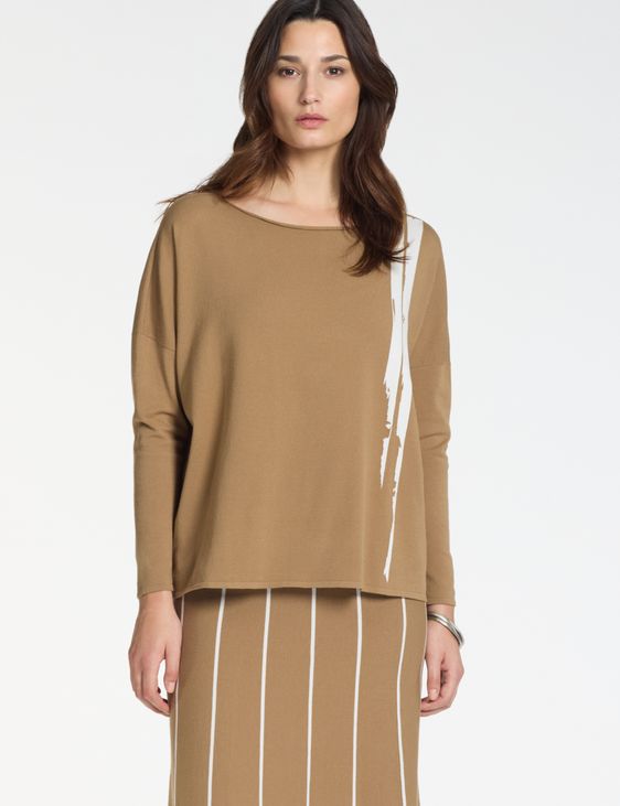 Sarah Pacini Boatneck sweater – contrast intarsia
