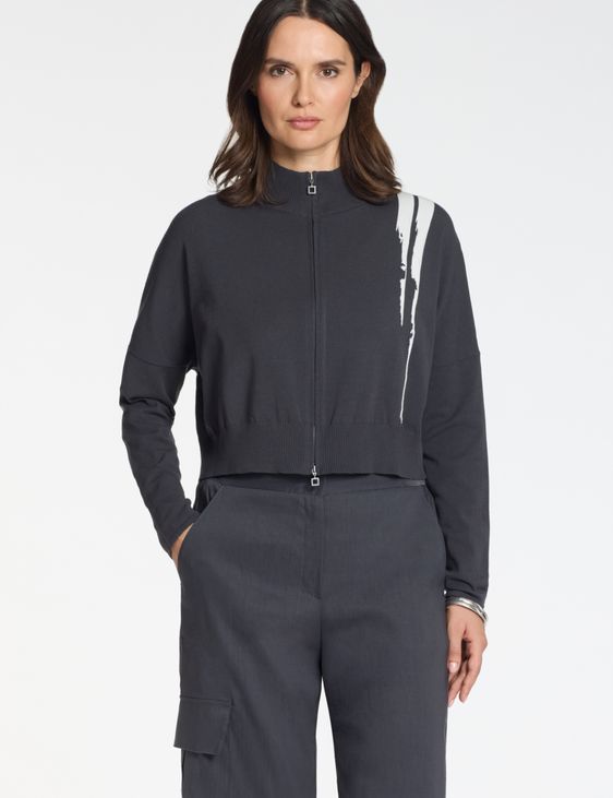 Sarah Pacini Oversize Strickjacke mit Reißverschluss – kontrastierendes Intarsia