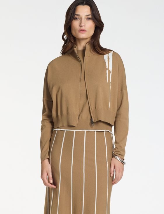 Sarah Pacini Cardigan zippé oversize – intarsia contrastant