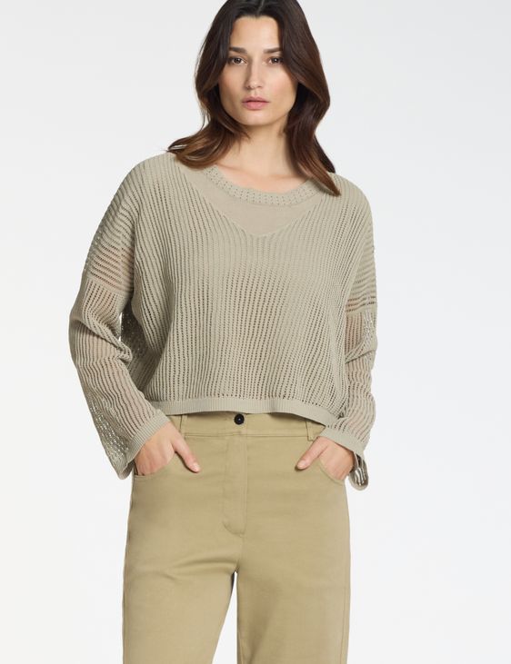 Sarah Pacini V-Pullover – Mesh-Effekt
