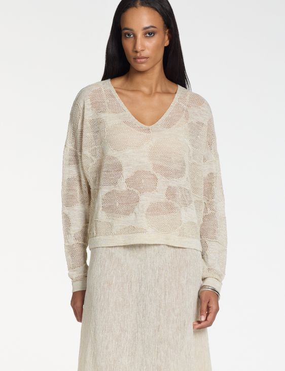 Sarah Pacini Pull col V – fleurs de coton