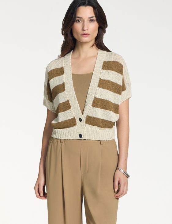 Sarah Pacini Gestreifte kurze Strickjacke – nahtlos