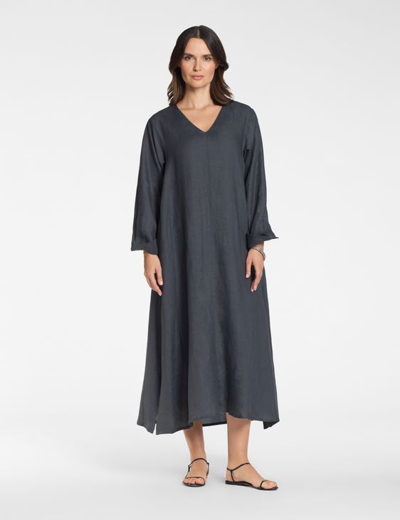 Sarah Pacini Lange jurk met V-hals – 100% linnen