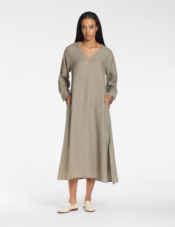 Sarah Pacini V-neck long dress – 100% linen