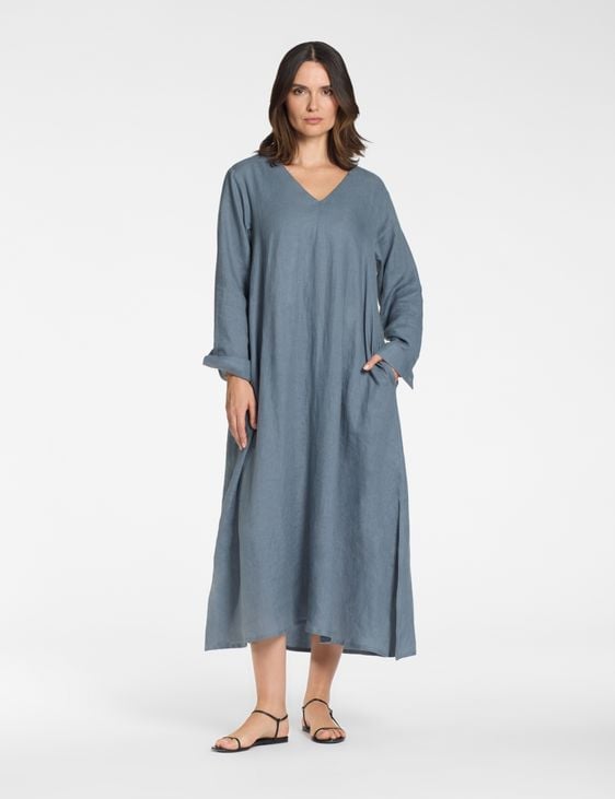 Sarah Pacini V-neck long dress – 100% linen