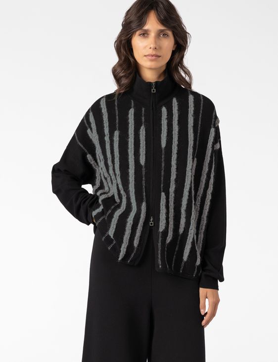Sarah Pacini VEST MET RITS – CONTRASTERENDE LIJNEN MOHAIR