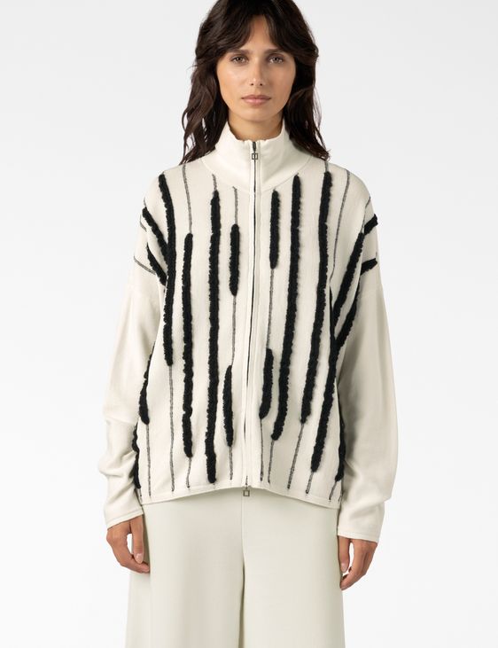 Sarah Pacini ZIP-UP CARDIGAN – CONTRASTING MOHAIR LINES